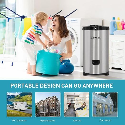 Spin Dryer 4kg by Umelome, Energy&Power Saving Spinner 2800 RPM Clothes Dryer, Energy Efficiency Class: A+++, Gravity Drain dryer, Silvery