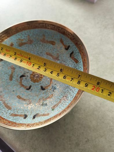 Antique Enamel Cloisonne Brass Footed Bowl - Asian Motif -  Art Nouveau Decor.