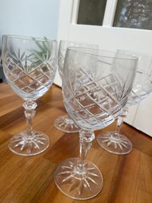 4 Cut Glass Red Wine Goblets