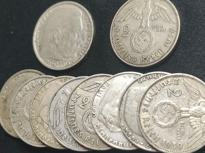 10 x 2 Reichsmark 1937-1939 - Random Mixed Lot, Duplicates Possible