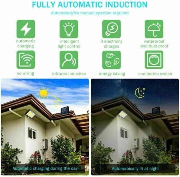 37644 100 LED Solar Powered PIR Motion Sensor Wall Flood Light Security Outdoor Garden