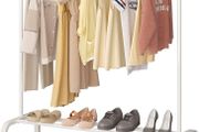 Metal Clothes Rail 110 CM Clothing Rack Rail Coat Rail with Bottom Rack for Clothes, Coats, Skirts, Shirts, Sweaters, White