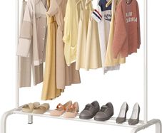 NEW SALE | Metal Clothes Rail 110 CM Clothing Rack Rail Coat Rail with Bottom Rack for Clothes, Coats, Skirts, Shirts, Sweaters, White