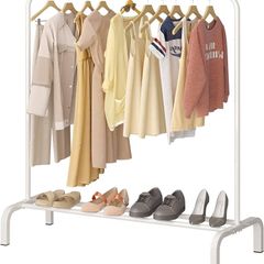 NEW SALE | Metal Clothes Rail 110 CM Clothing Rack Rail Coat Rail with Bottom Rack for Clothes, Coats, Skirts, Shirts, Sweaters, White