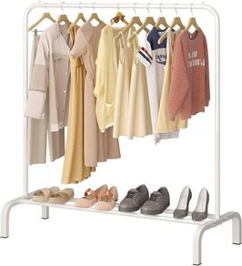 NEW SALE | Metal Clothes Rail 110 CM Clothing Rack Rail Coat Rail with Bottom Rack for Clothes, Coats, Skirts, Shirts, Sweaters, White