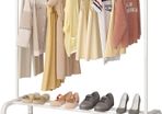 NEW SALE | Metal Clothes Rail 110 CM Clothing Rack Rail Coat Rail with Bottom Rack for Clothes, Coats, Skirts, Shirts, Sweaters, White