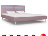 Bed Frame with LED Pink Fabric 150x200 cm