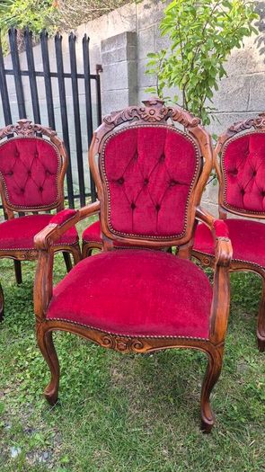 Burr walnut vintage dining table and 6 chairs