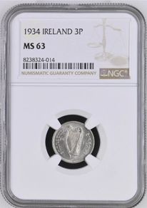 Ireland 1934 | Irish 3p | 3 Pence | Hare | KM.4 | MS 63