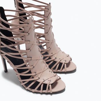 ZARA Open Toe Nude LEATHER high heels