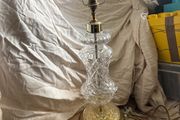 Glass table lamp with brass base
