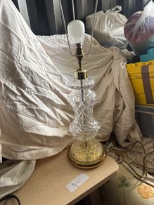 Glass table lamp with brass base