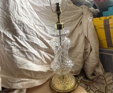 Glass table lamp with brass base
