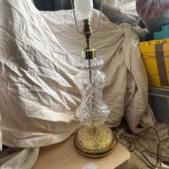 Glass table lamp with brass base