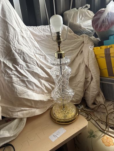 Glass table lamp with brass base