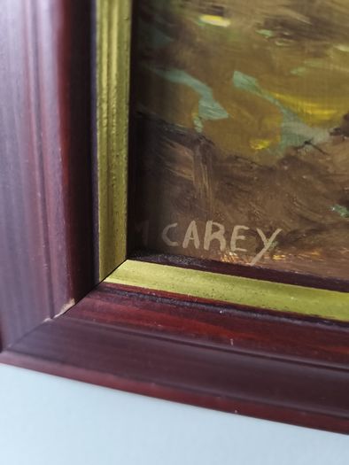 Lovely oil on board of forest land scape singed M Carey.