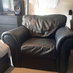 Italian black leather  couch 2 seater + armchair