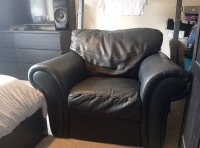 Italian black leather  couch 2 seater + armchair