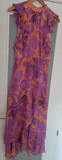 MINT VELVET Mauve and Salmon Floral Ruffle Midi Sz 10 UK - Rrp 220 (New)