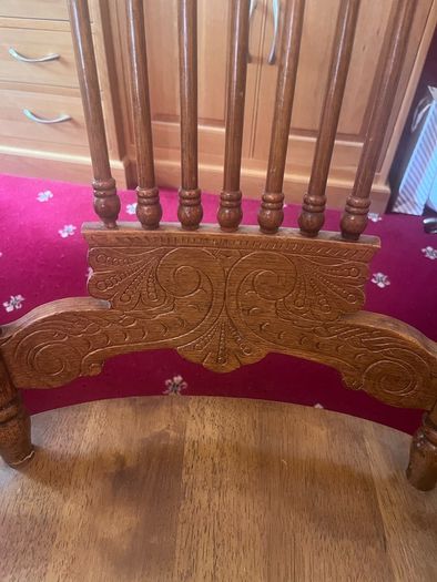Oak dining chair set with carving embellishment