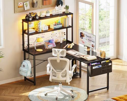 L Shaped Gaming Desk with LED Lights