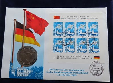 USSR Gorbachev in Germany first day coin stamps cover 1989