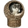 Woven Banana Leaf Elevated Cat Bed Wicker Kitten Basket Pet Den. House Cozy Cave with Soft Cushion Dome 42x33x52cm Dark Brown Image 9