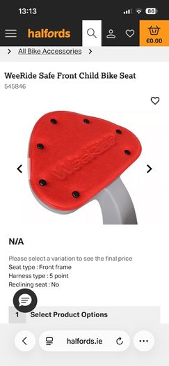 Centre Mounted Child Bike Seat Weeride