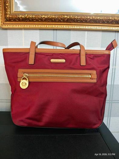 Michael Kors Burgundy Nylon & Leather Tote Bag
