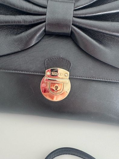 RED V Valentino genuine black leather crossbody bag with large bow and pink interior lining