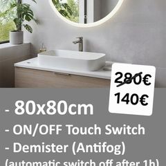 LED Bathroom Mirror 80cm Round Antifog Defogger