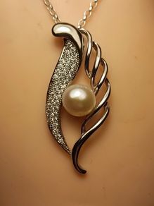 Sterling Silver Pearl & Zircon Solid Drop Pendant