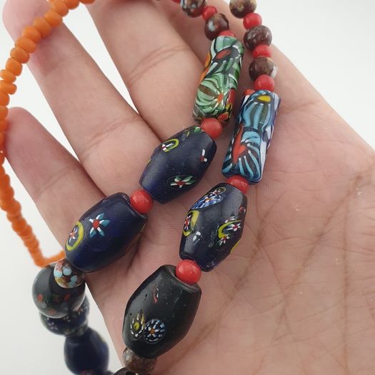 Vintage Venetian Style Floral & African Glass Beads Necklace