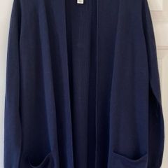 Ladies Navy Extra Fine Merino 100%Wool Cardigan