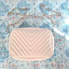 Shein White Chevron Quilted Crossbody Chain Bag