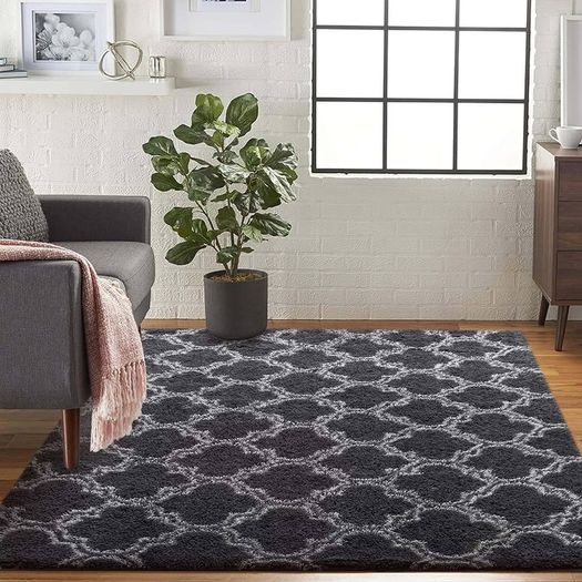 ug for Living Room, Non-Slip Rug, Soft Rug, Shaggy Rug, Rectangular Rug, Luxury Comfortable for Living Room, Bedroom, Floor Mat (Light Black, 135 x 185 cm)