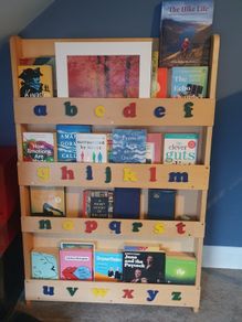 TidyBooks Children's book shelves - wall hung.      Width: 77 centimetres Height: 115 centimetres Depth: 7 centimetres