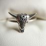 Vintage 925 Sterling Silver BULL SKULL with Horn Ring Image 2