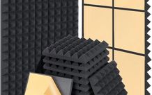 Acoustic Foam Panels, 30 x 30 x 5 cm Sound Proof Panels Self Adhesive,High Density Acoustic Wall Panels for Sound Absorption and Echo Control 24 Pack Black