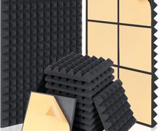 Acoustic Foam Panels, 30 x 30 x 5 cm Sound Proof Panels Self Adhesive,High Density Acoustic Wall Panels for Sound Absorption and Echo Control 24 Pack Black
