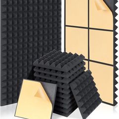 Acoustic Foam Panels, 30 x 30 x 5 cm Sound Proof Panels Self Adhesive,High Density Acoustic Wall Panels for Sound Absorption and Echo Control 24 Pack Black
