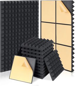 Acoustic Foam Panels, 30 x 30 x 5 cm Sound Proof Panels Self Adhesive,High Density Acoustic Wall Panels for Sound Absorption and Echo Control 24 Pack Black