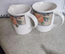 Mikasa Intaglio Garden Harvest Cappuccino Mug AND MILK JUG , Intaglio, Fruit & Leaves On Rim, Cream,