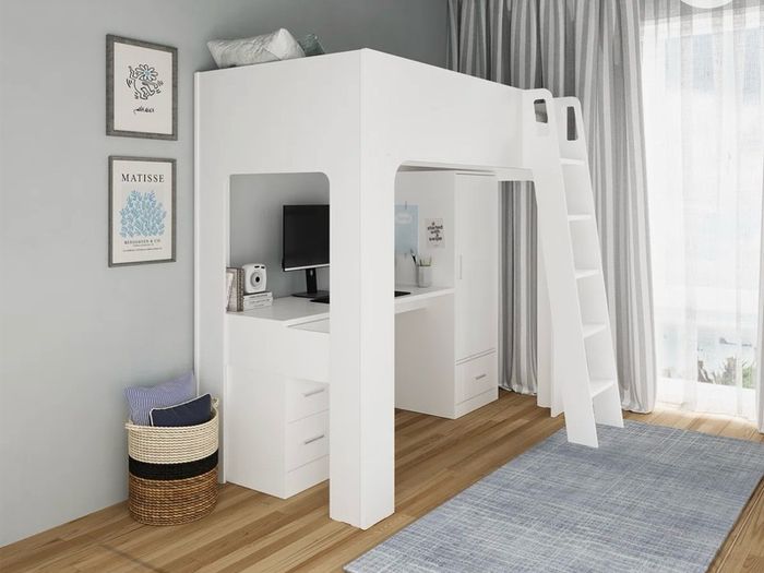 Kids bunk bed/ loft bed with wardrobe and desk