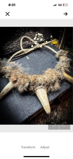Flidais Deer Antler Tines Tips and Real Rabbit Fur Necklace Celtic Mythology Shamanic