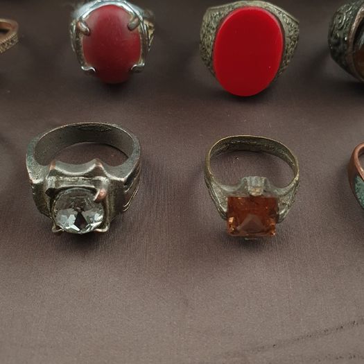 Antique Handmade Mix Brass with Mix Stone Glass Rings Lot Of 15