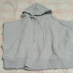 Grey short sleeve hoodie with slit at side
