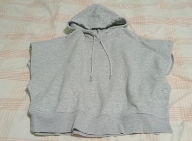 Grey short sleeve hoodie with slit at side