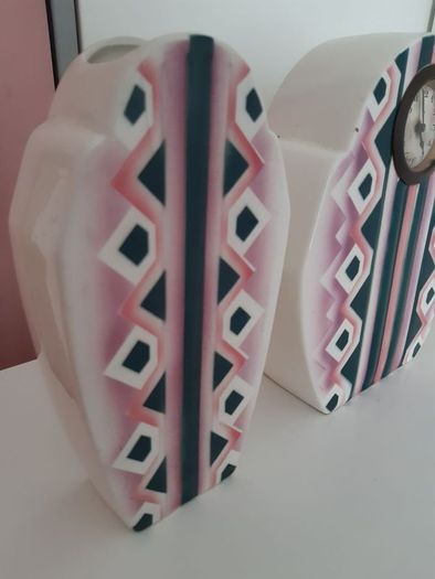 Art deco Clock and Vase Trio Set