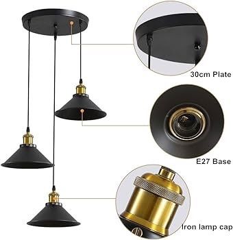 3 Lights Industrial Ceiling Light, Retro Industrial Pendant Light, Vintage Edison Style Metal Hanging Light Fixture Chandelier for Kitchen Bedroom Living Dining Room